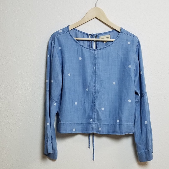 Anthropologie Tops - Cloth & Stone Polka Dot Denim Chambray Bell Sleeve